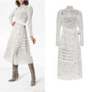 Proenza Schouler White Crochet Wrap Over High Neck Midi Dress XS